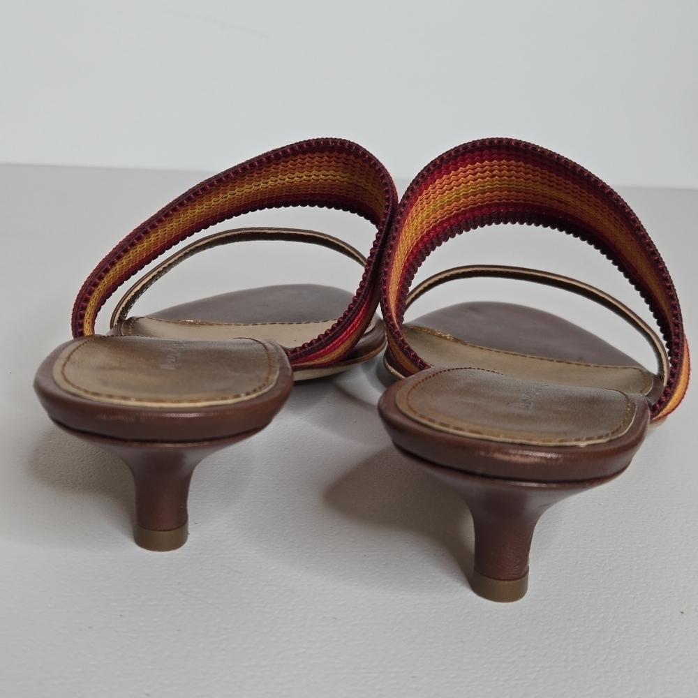 Pancaldi 1888 Italian Brown Red Orange Yellow Kitten Heel Slip On Sandals Sz 9 - Picture 5 of 10